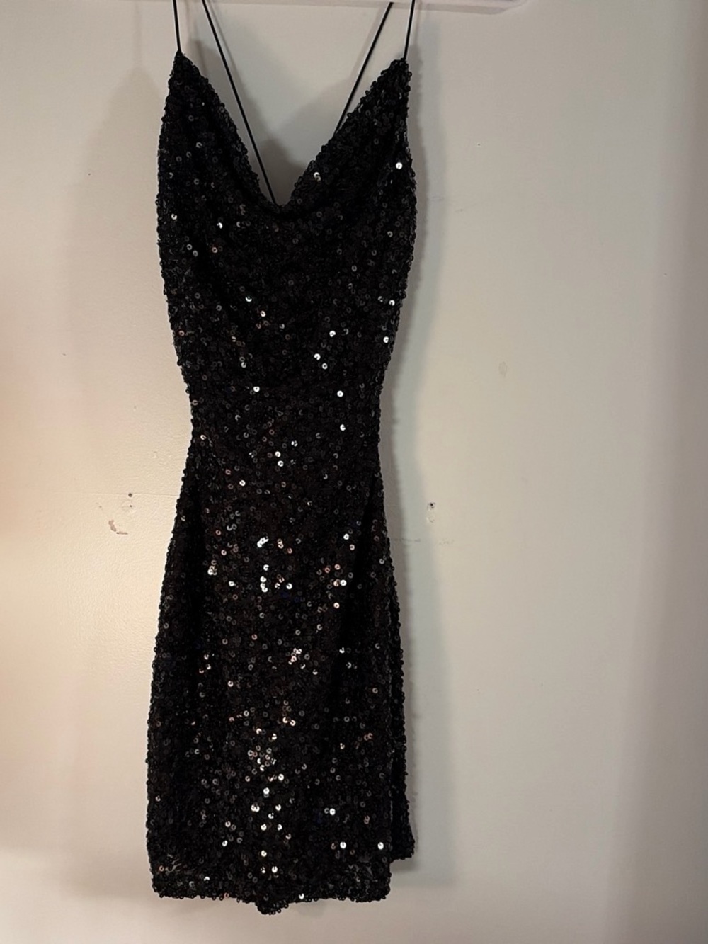 Windsor Black Sequin Cowl Neck Mini Dress
